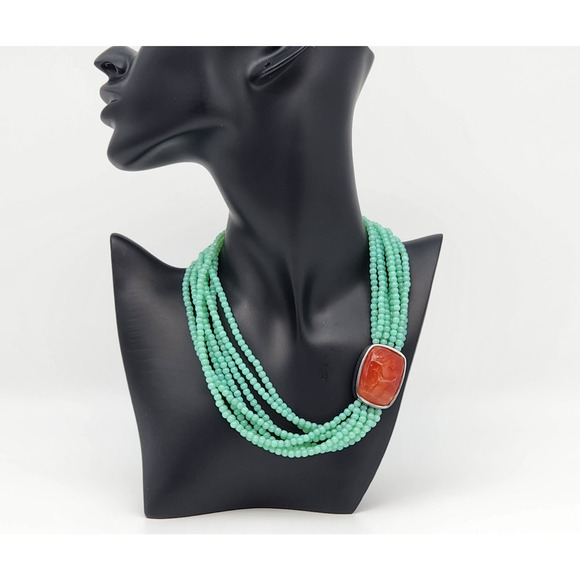 Vintage Signed GIVENCHY Faux Jade Green Resin Multi Strand Bead Choker Necklace - Picture 1 of 13